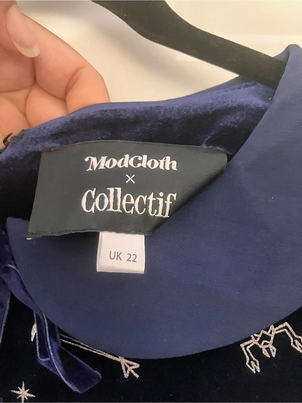 ModCloth x Collectif “Florence” Velvet Skater Dress in Navy and Silver - Picture 4 of 13
